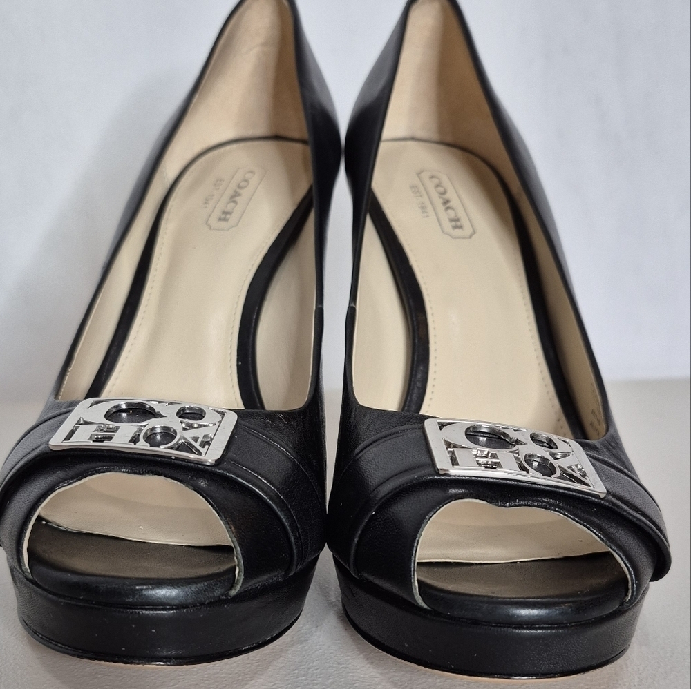 Coach Aliya Black Leather Peep-Toe Platform Stiletto High Heels - Size 7 - Picture 6 of 15
